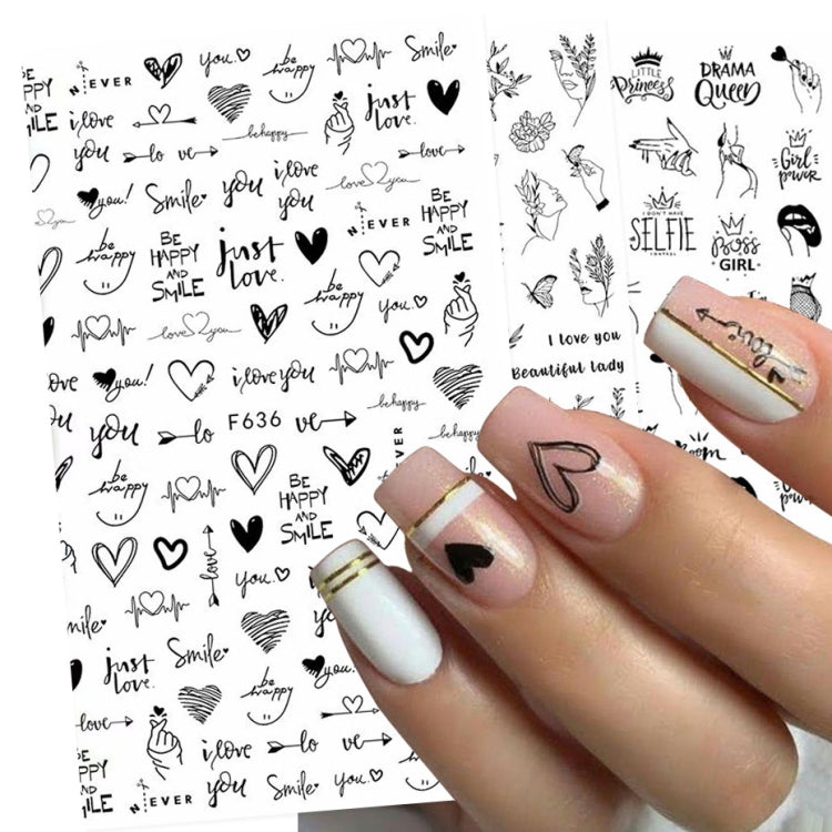 10 PCS Cartoon Heart Letters Comic Character Nail Art Sticker 3D Adhesive Nail Stickers