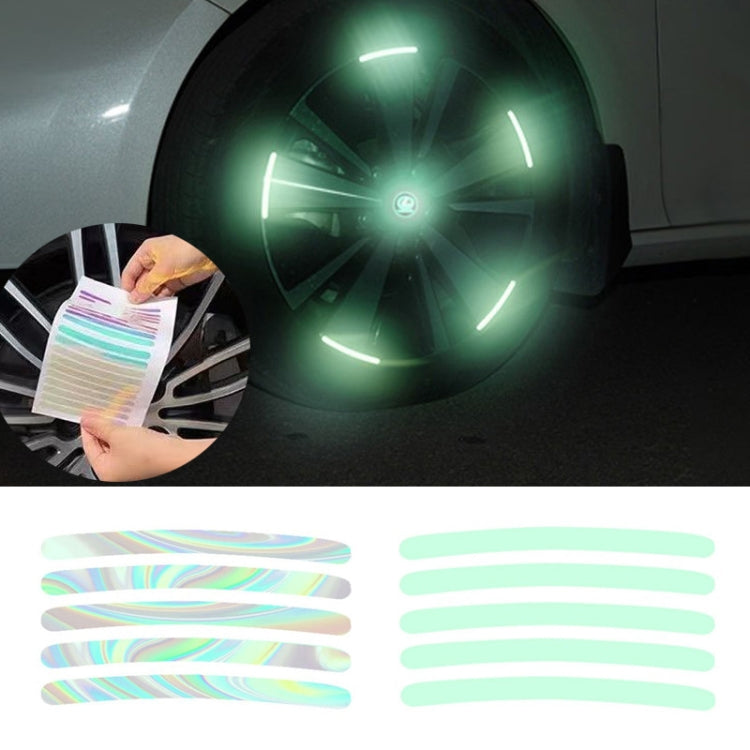 20pcs /Set Car Rainbow Wheel Hub Reflective Stickers Tire Luminous Warning Decoration, Color: Rainbow