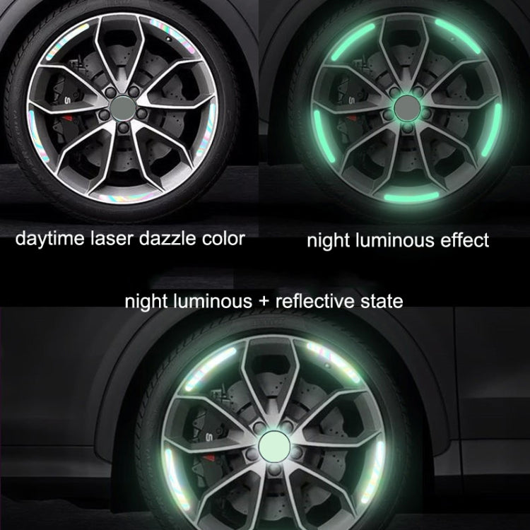 20pcs /Set Car Rainbow Wheel Hub Reflective Stickers Tire Luminous Warning Decoration, Color: Rainbow