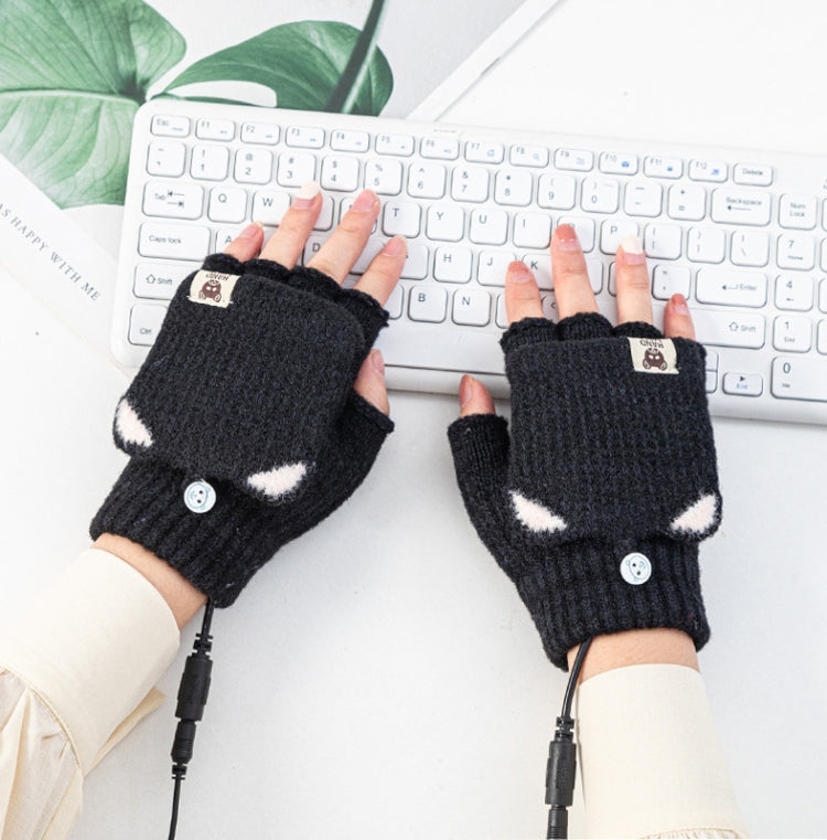 Winter Office USB Heating Warm Half Finger with Cover Gloves Heated Pad