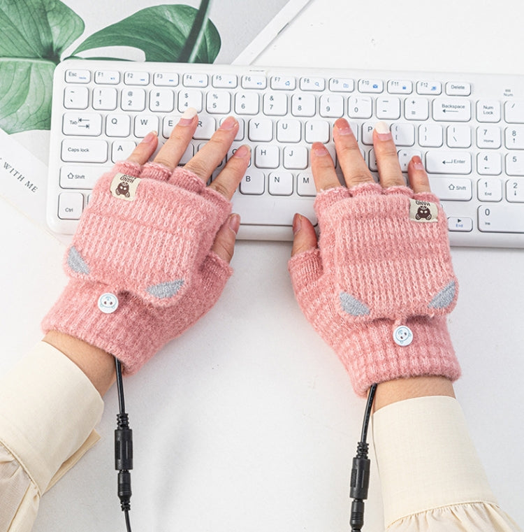 Winter Office USB Heating Warm Half Finger with Cover Gloves Heated Pad