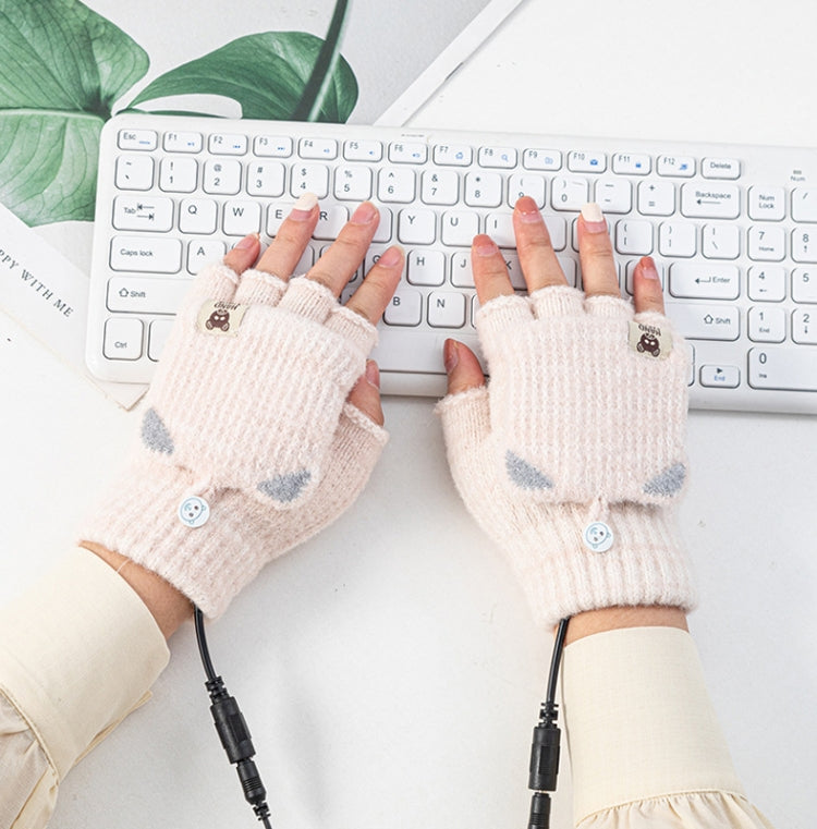 Winter Office USB Heating Warm Half Finger with Cover Gloves Heated Pad