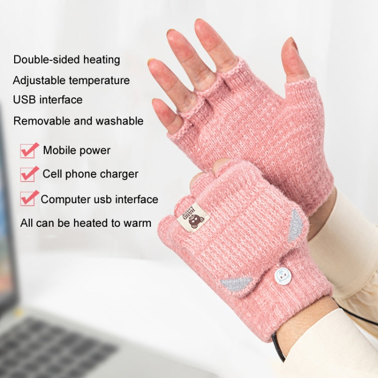 Winter Office USB Heating Warm Half Finger with Cover Gloves Heated Pad
