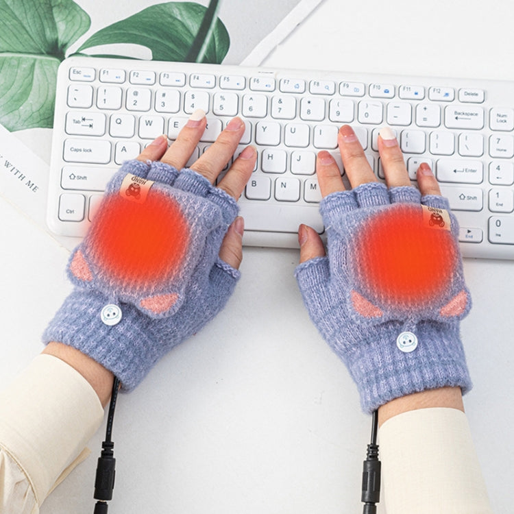 Winter Office USB Heating Warm Half Finger with Cover Gloves Heated Pad