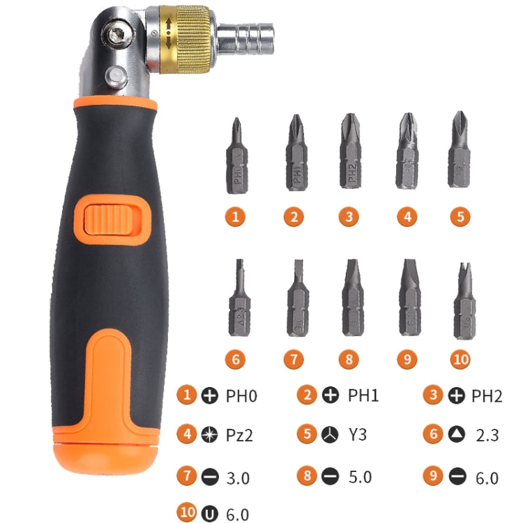 2050C Portable 10 In 1 Hidden Bits Multi-angle Ratchet Corner Screwdriver Set