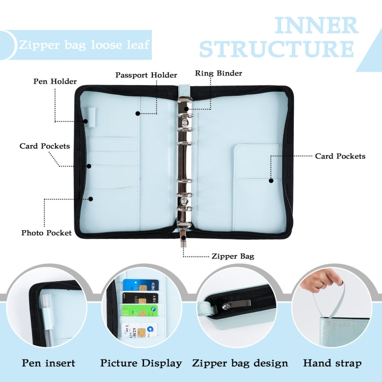 A6 Handheld Zipper Bag Type Large Capacity Cash Budget Book Handbook