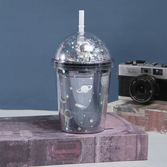 Double Star Plastic Cup Cartoon Water Cup With Straw