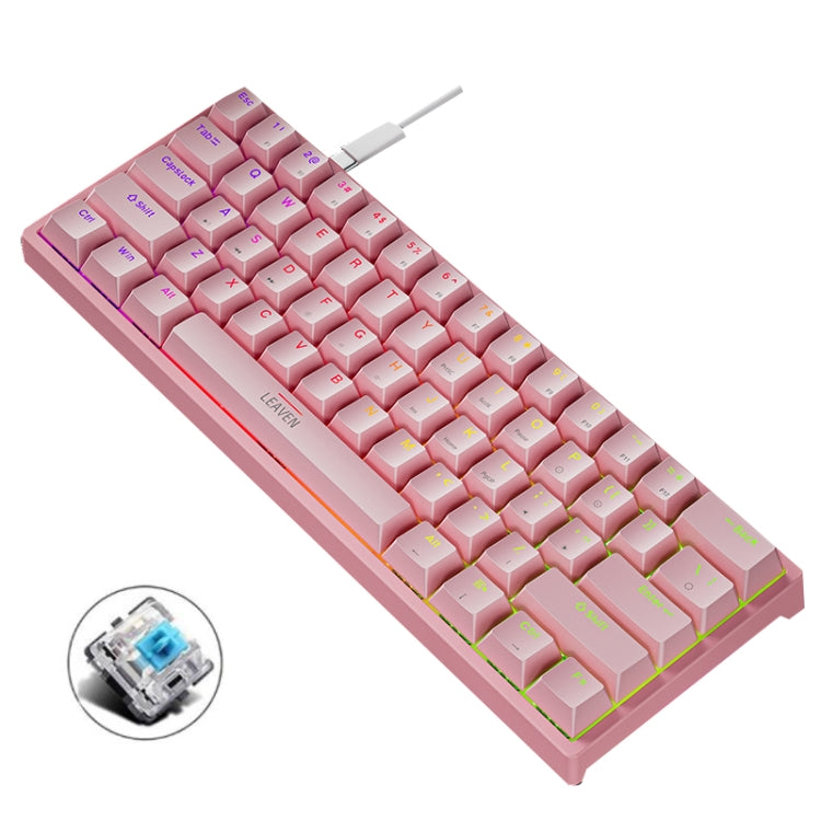 LEAVEN K620 61 Keys Hot Plug-in Glowing Game Wired Mechanical Keyboard, Cable Length: 1.8m