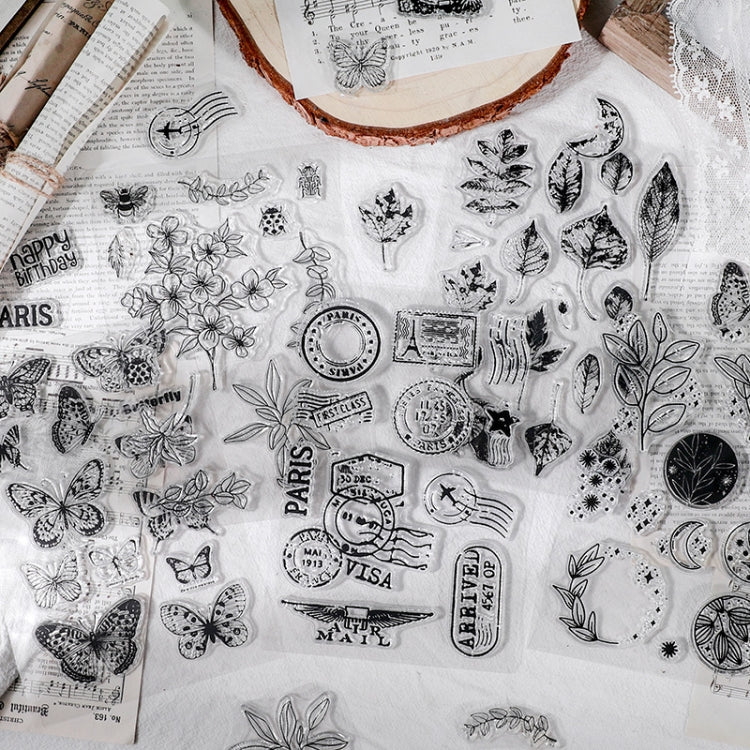 5 PCS Vintage Botanical Arrangement Handbook Clear Silicone Stamp