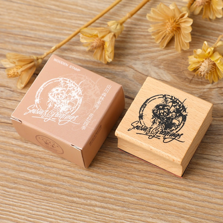 5 PCS DIY Vintage Nature Landscape Handbook Wooden Stamp