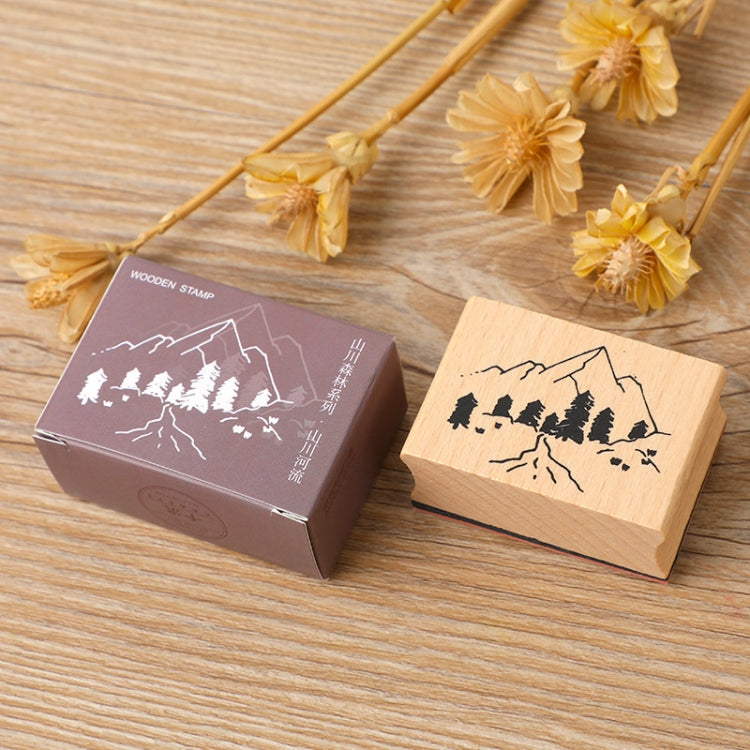 5 PCS DIY Vintage Nature Landscape Handbook Wooden Stamp
