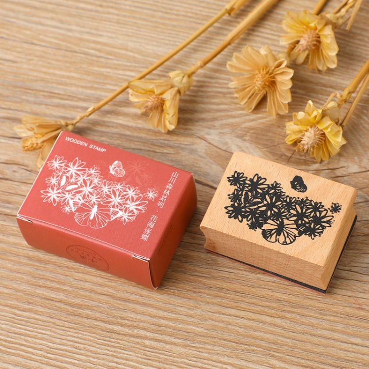 5 PCS DIY Vintage Nature Landscape Handbook Wooden Stamp