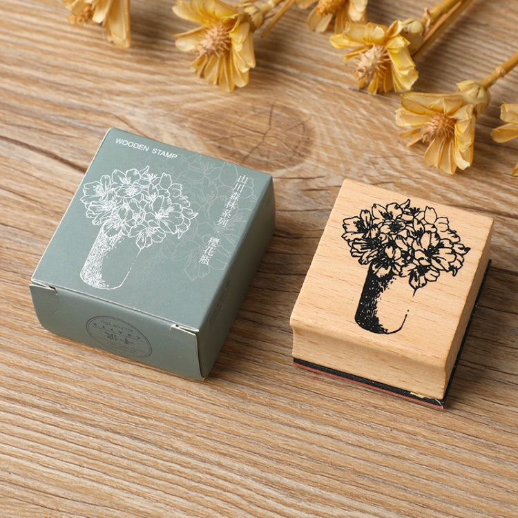 5 PCS DIY Vintage Nature Landscape Handbook Wooden Stamp