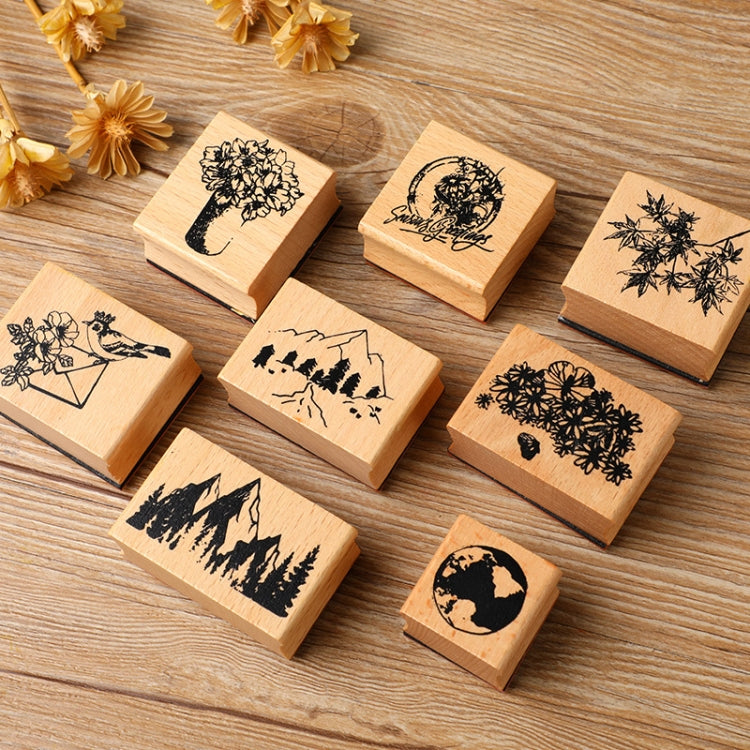 5 PCS DIY Vintage Nature Landscape Handbook Wooden Stamp
