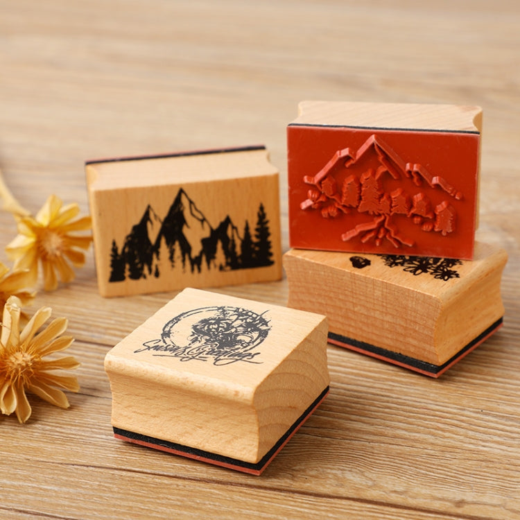 5 PCS DIY Vintage Nature Landscape Handbook Wooden Stamp