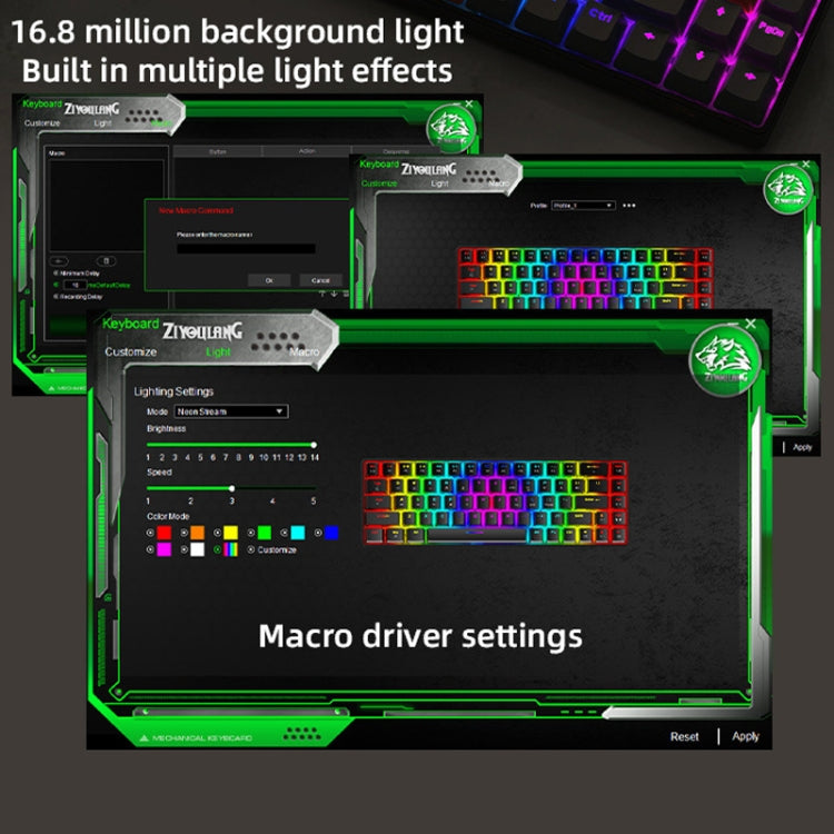 ZIYOU LANG T8 68 Keys RGB Gaming Mechanical Keyboard, Cable Length: 1.5m, Style:
