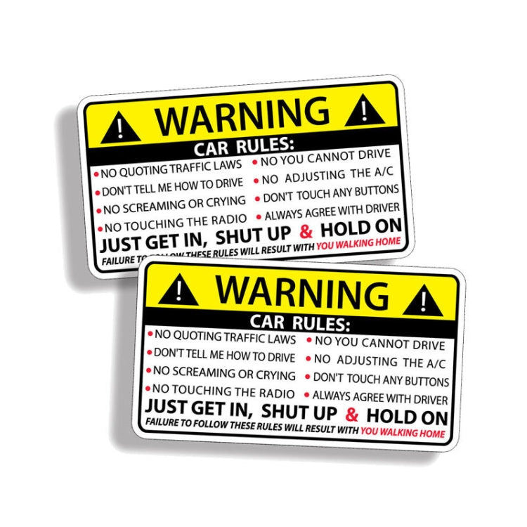 Car Safety Warning Rules Sticker