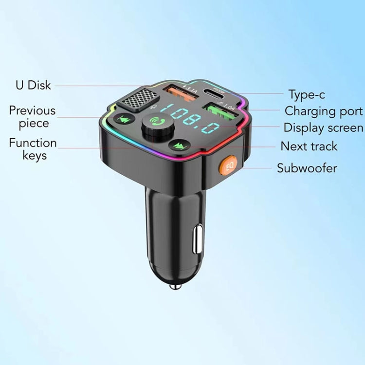 Car Bluetooth FM Transmitter PD Fast Charging Ambient Light