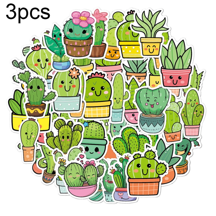 3 Sets 50PCS/Set Cartoon Cactus DIY Handbook Decorative Stickers Floral Laptop Waterproof Sticker