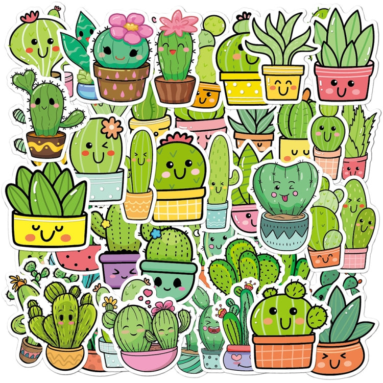 3 Sets 50PCS/Set Cartoon Cactus DIY Handbook Decorative Stickers Floral Laptop Waterproof Sticker