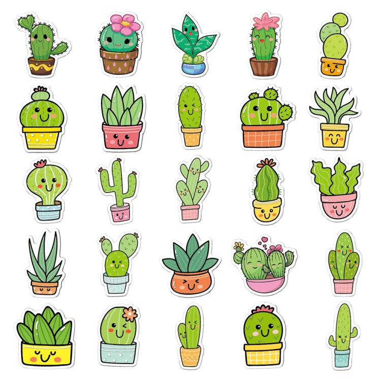 3 Sets 50PCS/Set Cartoon Cactus DIY Handbook Decorative Stickers Floral Laptop Waterproof Sticker