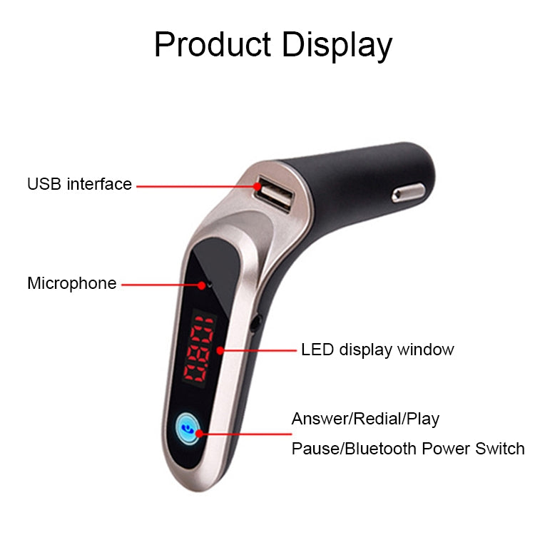 S7 Smart Digital Display Music Player Calling Car Charger
