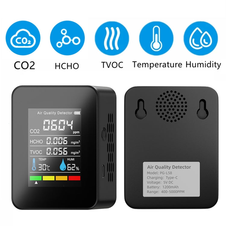 5 In 1 Temperature Humidity TVOC HCHO CO2 Large Screen Display Power Digital Air Quality Monitor