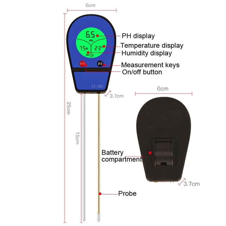 LY201 Soil PH Testing Instrument Moisture and Humidity Tester Gardening Planting Thermometer
