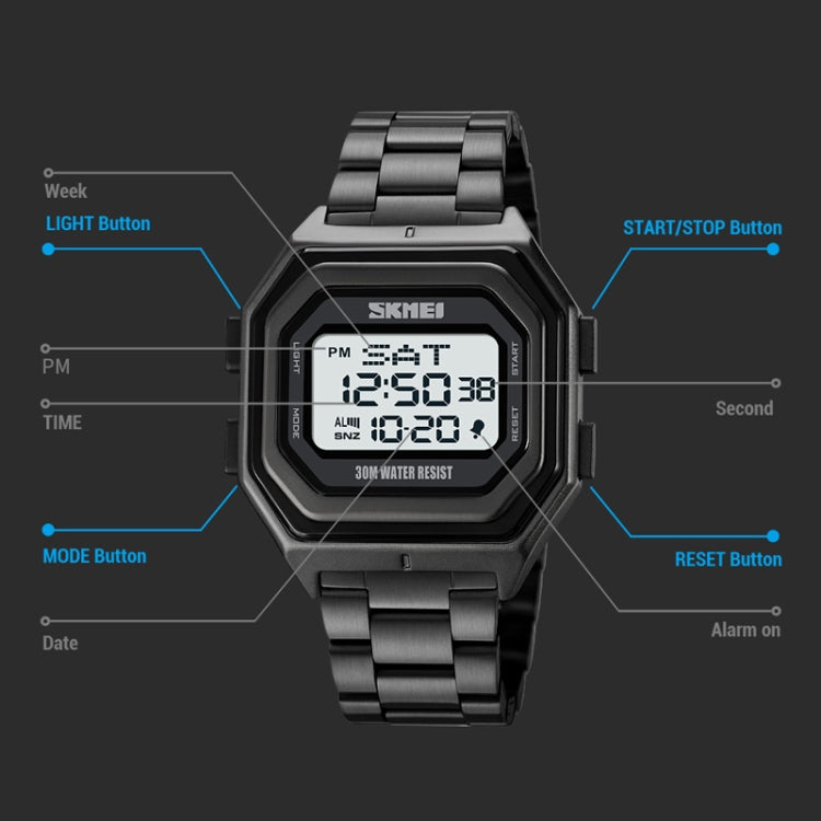 SKMEI 1875 Men Outdoor Electronic Watch Timing Multi-Functional Watch, Style:, 1875 Silicone Band White Machine, 1875 Silicone Band Black Machine, 1875 Steel Band White Machine, 1875 Steel Band Black Machine
