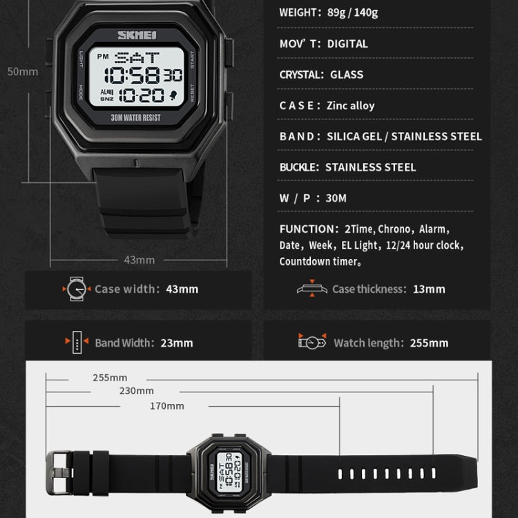 SKMEI 1875 Men Outdoor Electronic Watch Timing Multi-Functional Watch, Style:, 1875 Silicone Band White Machine, 1875 Silicone Band Black Machine, 1875 Steel Band White Machine, 1875 Steel Band Black Machine