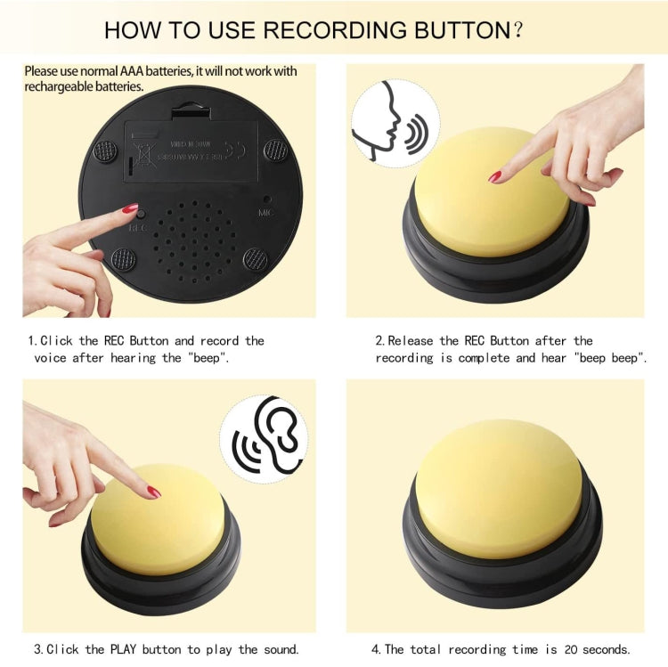 Pet Communication Button Dog Vocal Box Recording Vocalizer, Style: Recording Model, Dark Blue, Light Blue, Green, Purple, Red, Orange, Rose Red, Pink, Yellow, Lake Blue, White