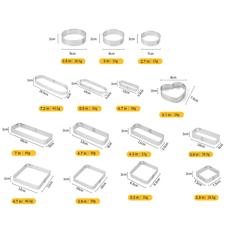 BN1006 Stainless Steel Mousse Circle Thickened Perforated Cake Mold DIY Baking Tools, Oval(5.5 inches), Round(3.5 inches), Oval(7.2 inches), Rectangle(3.9 inches), Love(3.1 inches), Rectangle(4.3 inches), Rectangle(4.7 inches), Rectangle(7 inches)     ...