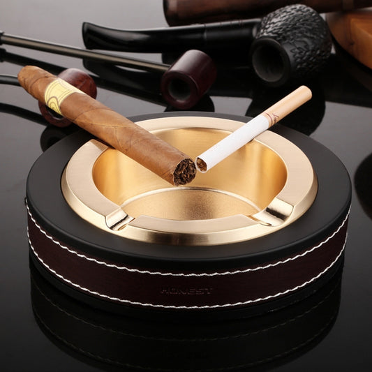 HONEST Cigar Ashtray Metal Cowhide Leather Personalized Ashtray, Gold, Silver, Black+Black, White+Black skin
