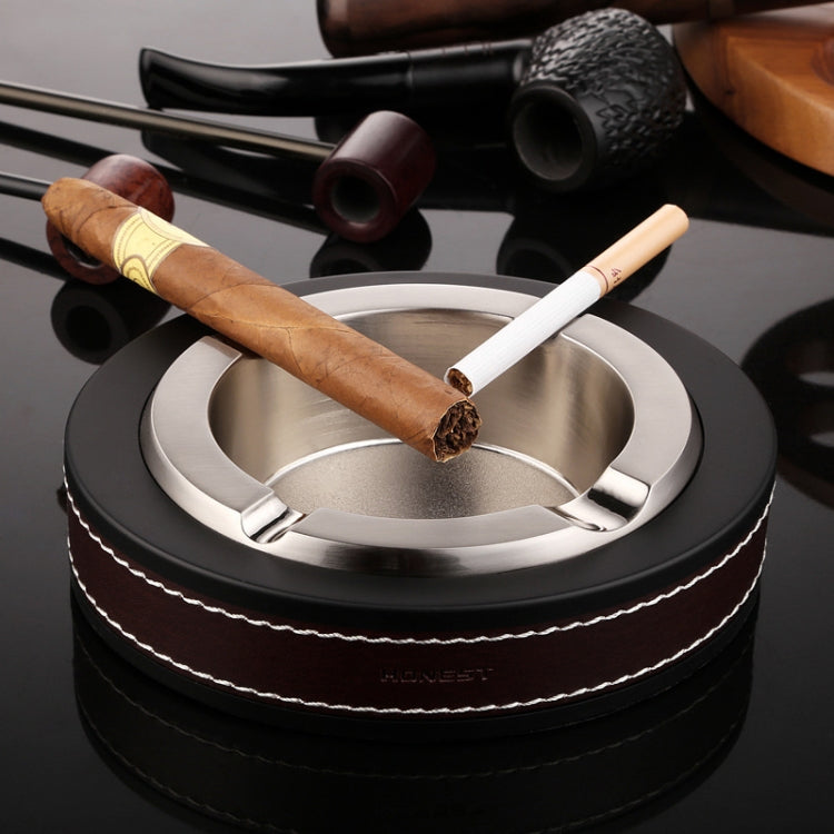 HONEST Cigar Ashtray Metal Cowhide Leather Personalized Ashtray, Gold, Silver, Black+Black, White+Black skin