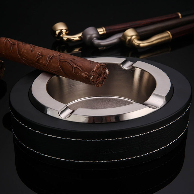 HONEST Cigar Ashtray Metal Cowhide Leather Personalized Ashtray, Gold, Silver, Black+Black, White+Black skin