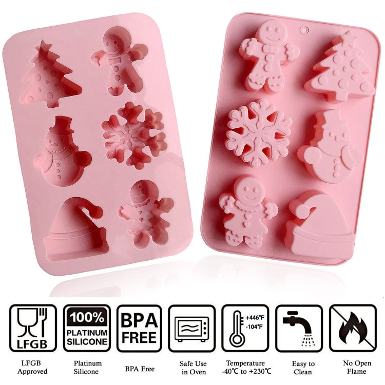 6 Cavity Cake Mold Food Grade Non-Stick Silicone Merry Christmas Festival Dessert Making Mould