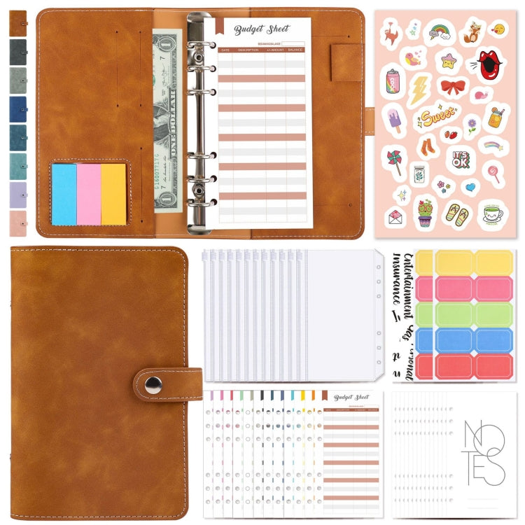 H666 A6 Loose-leaf Binder Cash Budget Handbook Vintage PU Leather Notebook with Window, H666 Taro Purple, H666 Pink, H666 Light Gray, H666 Dark Gray, H666 Amber Brown, H666 Treasure Blue, H666 Denim Blue, H666 Retro Green
