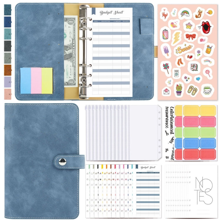 H666 A6 Loose-leaf Binder Cash Budget Handbook Vintage PU Leather Notebook with Window, H666 Taro Purple, H666 Pink, H666 Light Gray, H666 Dark Gray, H666 Amber Brown, H666 Treasure Blue, H666 Denim Blue, H666 Retro Green