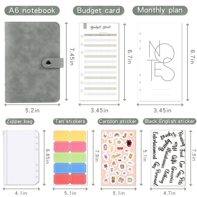 H666 A6 Loose-leaf Binder Cash Budget Handbook Vintage PU Leather Notebook with Window, H666 Taro Purple, H666 Pink, H666 Light Gray, H666 Dark Gray, H666 Amber Brown, H666 Treasure Blue, H666 Denim Blue, H666 Retro Green