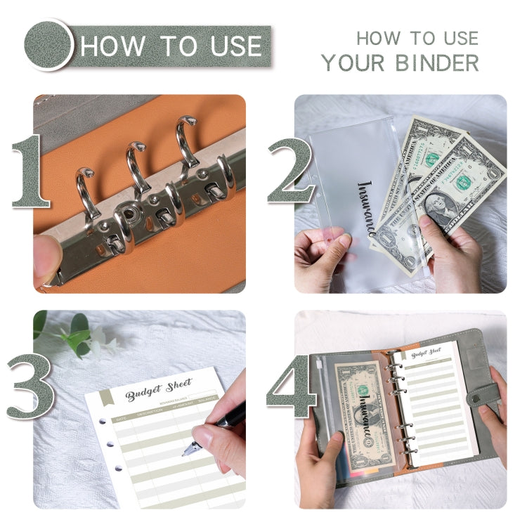 H666 A6 Loose-leaf Binder Cash Budget Handbook Vintage PU Leather Notebook with Window, H666 Taro Purple, H666 Pink, H666 Light Gray, H666 Dark Gray, H666 Amber Brown, H666 Treasure Blue, H666 Denim Blue, H666 Retro Green