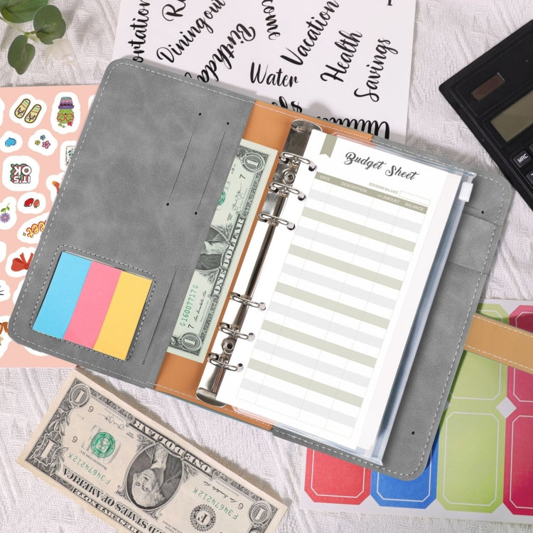 H666 A6 Loose-leaf Binder Cash Budget Handbook Vintage PU Leather Notebook with Window, H666 Taro Purple, H666 Pink, H666 Light Gray, H666 Dark Gray, H666 Amber Brown, H666 Treasure Blue, H666 Denim Blue, H666 Retro Green