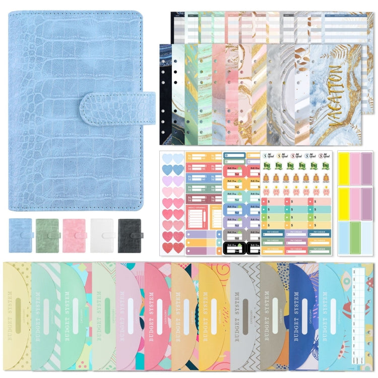 A6 Crocodile Pattern PU Leather Loose-Leaf Binder Budget Notebook Cash Envelope Organizer