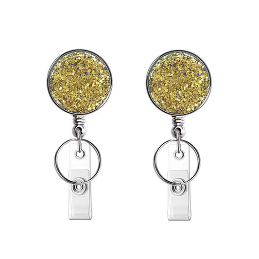 2pcs  Diamond Glitter Sequins Retractable Pull Badge Reel Name Tag Card Badge Holder