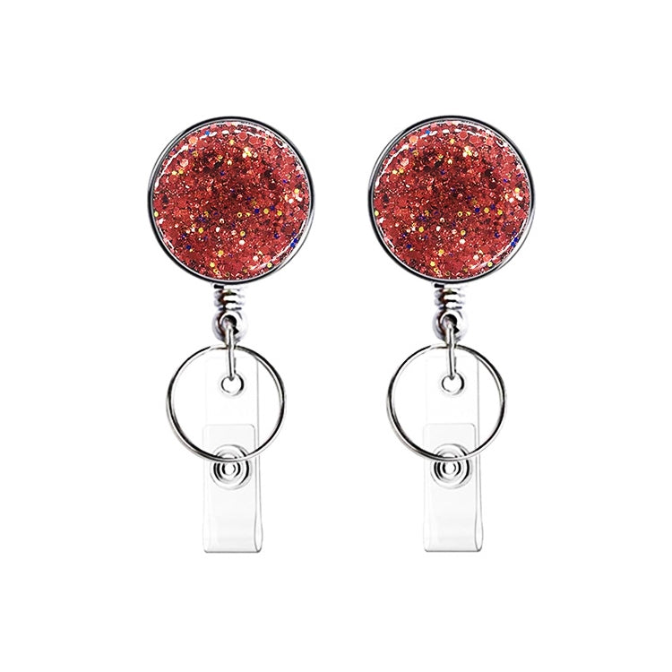 2pcs  Diamond Glitter Sequins Retractable Pull Badge Reel Name Tag Card Badge Holder