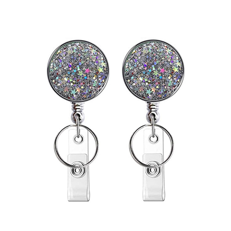 2pcs  Diamond Glitter Sequins Retractable Pull Badge Reel Name Tag Card Badge Holder