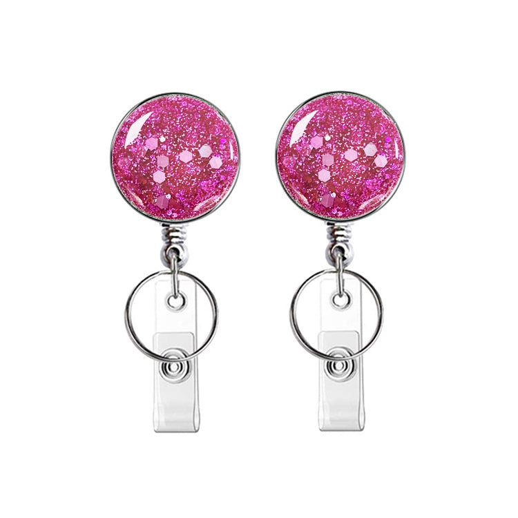 2pcs  Diamond Glitter Sequins Retractable Pull Badge Reel Name Tag Card Badge Holder