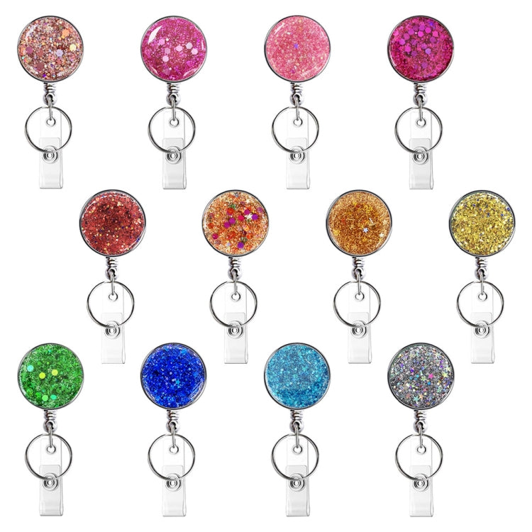 2pcs  Diamond Glitter Sequins Retractable Pull Badge Reel Name Tag Card Badge Holder