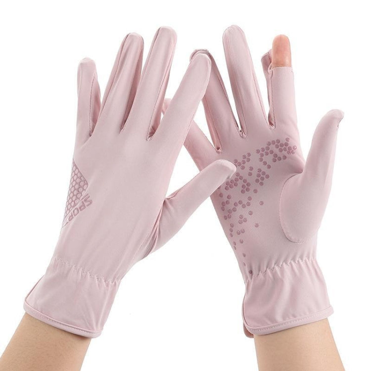 1pair Driving Sunscreen Anti-ultraviolet Thin Summer Ice Silk Dew Finger Non-slip Riding Gloves