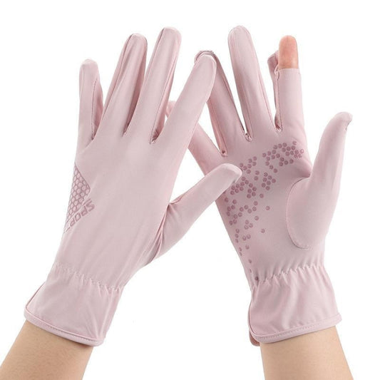 1pair Driving Sunscreen Anti-ultraviolet Thin Summer Ice Silk Dew Finger Non-slip Riding Gloves