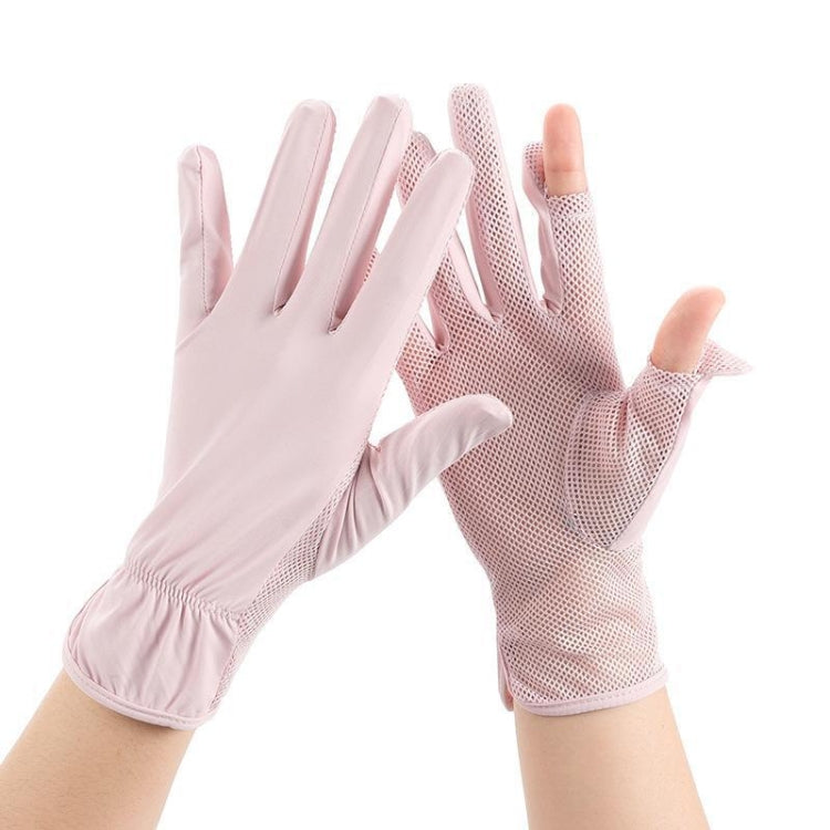 1pair Summer Sunscreen Breathable Thin Anti-ultraviolet Finger Fishing Ice Silk Gloves